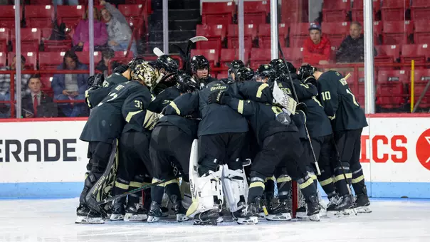 Hockey in Huddle Around Goal