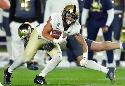 Nov 23, 2024; New York, New York, USA; Army Black Knights running back Samari Howard (27) runs after a catch against the Notre Dame Fighting Irish during the second half at Yankee Stadium. Mandatory Credit: Danny Wild-Imagn Images