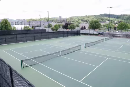 Photo of the Malek Outdoor Tennis Courts from above.
