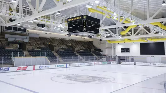 Tate Rink photo from the left corner to the press box and jumbotron.