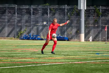#00 Karalyn Dail punts the ball in Army's 4-1 victory over Manhattan on August 17, 2025