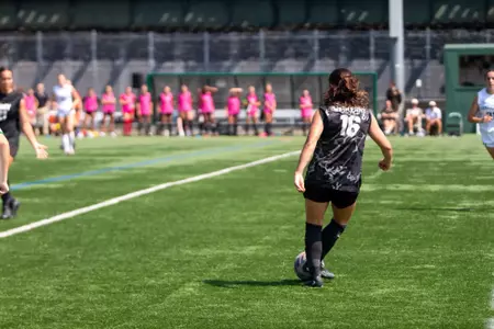#16 Leila Castell kicks the ball in Army's 4-1 victory over Manhattan on August 17, 2025