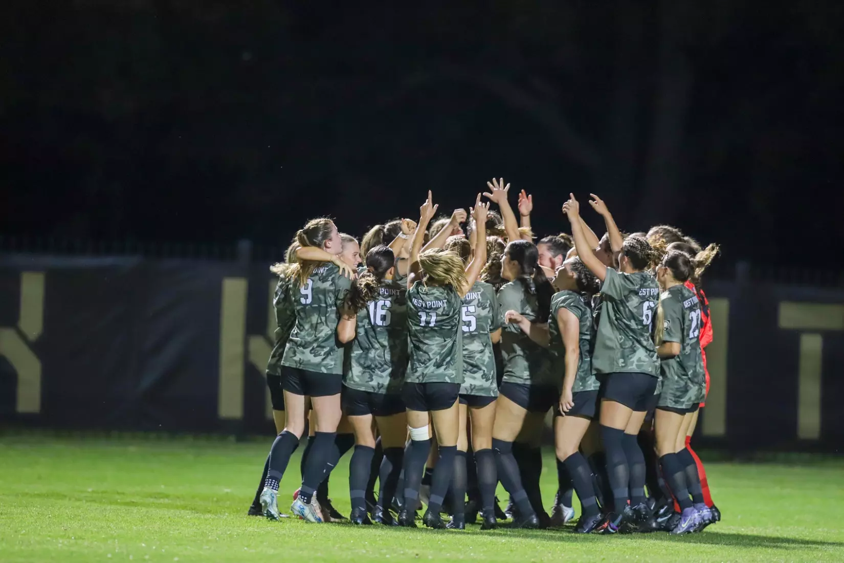 Army players run to celebrate in Army West Point's 2-1 victory over Air Force on Aug. 21, 2025