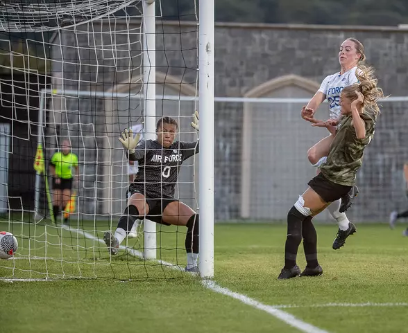 #11 Sabrina Rogers scores a goal in Army West Point's 2-1 victory over Air Force on Aug. 21, 2025