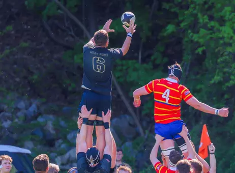 The U.S. Military Academy men's rugby team hosted the rugby team from the Royal Military Academy - Sandhurst for a friendly match at West Point, N.Y. on April 30, 2025. The match was played during the week of the annual Sandhurst Military Skills Competition and saw RMA - Sandhurst come away with the victory with a score of 26-24. (U.S. Army photo by Sgt. 1st Class Alan Brutus)