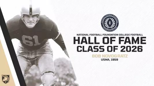 Graphic announcing Bob Novogratz as a member of the College Football Hall of Fame Class of 2026 with his action photo on the left.