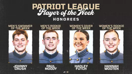 Swimming and Diving athletes Johnny Crush, Paul Moody, Hadley Futch and Hannah Wooten earn Patriot League Weekly Awards for the week of 10/13