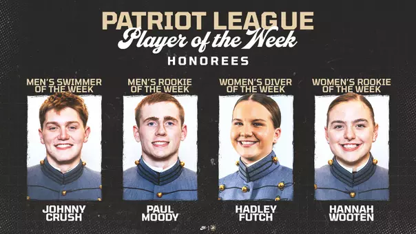 Swimming and Diving athletes Johnny Crush, Paul Moody, Hadley Futch and Hannah Wooten earn Patriot League Weekly Awards for the week of 10/13