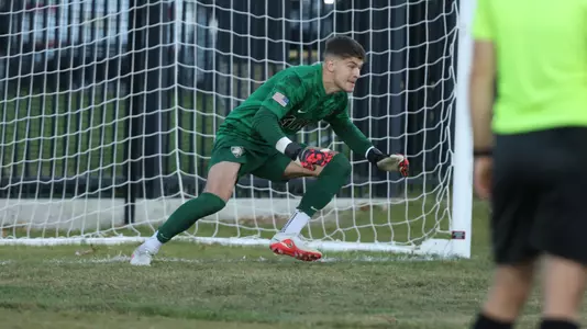 Army goalkeeper Blair Camargo playing in a match against Bucknell