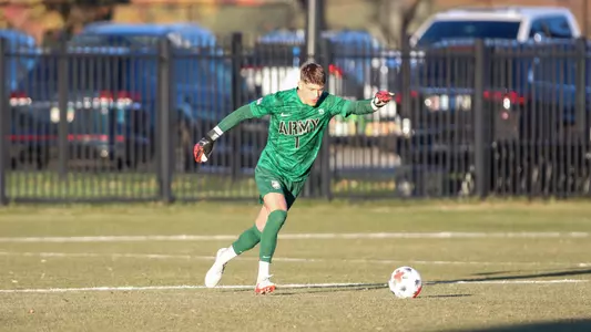 Army goalkeeper Blair Camargo playing in a match against Bucknell