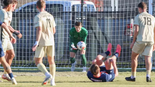 Army goalkeeper Blair Camargo playing in a match against Bucknell