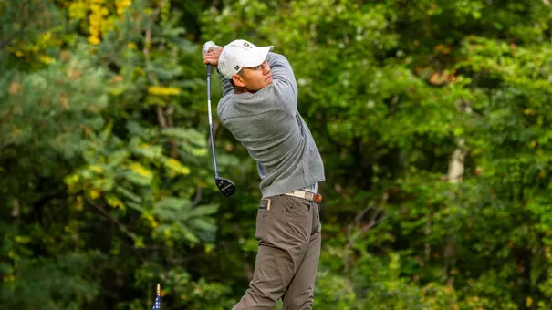 Andre Chang of Army Golf Tees off during during his singles match against Navy on Oct. 4, 2026 at the West Point Golf Course