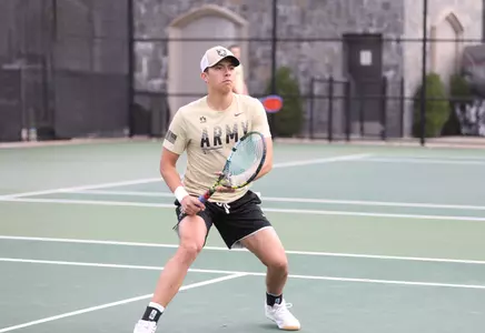 Matias Feoli plays in men's tennis match at army invitational