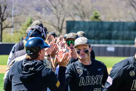 The Army Baseball team celebrates its win over Lehigh.