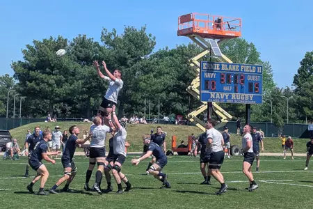 Men's Rugby competes in a playoff match at Navy.