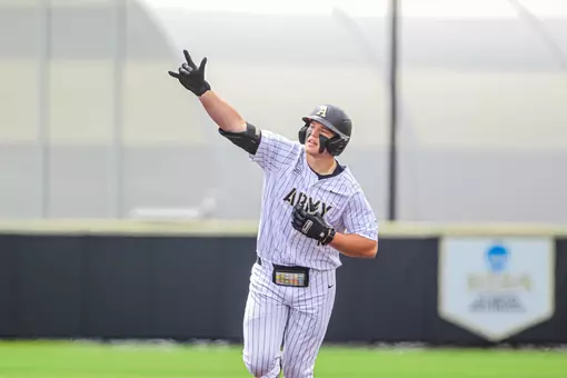 Josiah Overbeek celebrates a home run in Army's win over Lafayette.