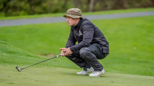 Rob Ferris looks on at the hole during the 2026 Patriot League Championships at West Point Golf Course on April 24-26