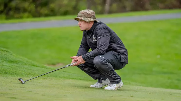 Rob Ferris looks on at the hole during the 2026 Patriot League Championships at West Point Golf Course on April 24-26