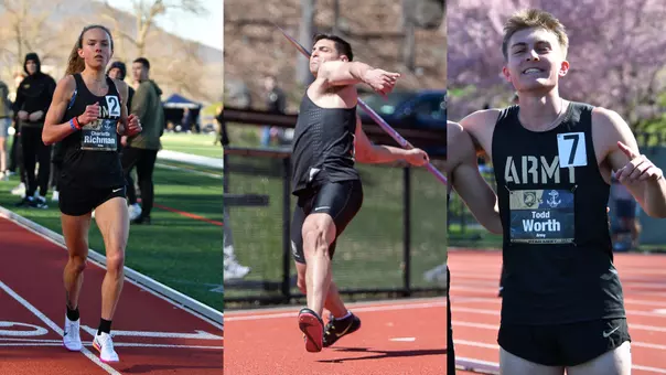 Charlotte Richman, Collin Torres and Todd Worth all taking part in their respective events at the Army-Navy Star Meet