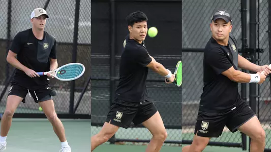 Jackson Armistead, Jimin Jung and Alan Ton compete in men's tennis