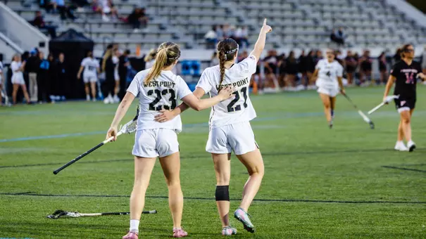 Allison Reilly (23) and Brigid Duffy (21) celebrate a goal against Fairfield in the first round of the NCAA Tournament