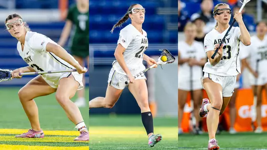 Sarah Chernik, Brigid Duffy and Allison Reilly during the Patriot League Tournament Semifinals on April, 30 2026 against Loyola Maryland