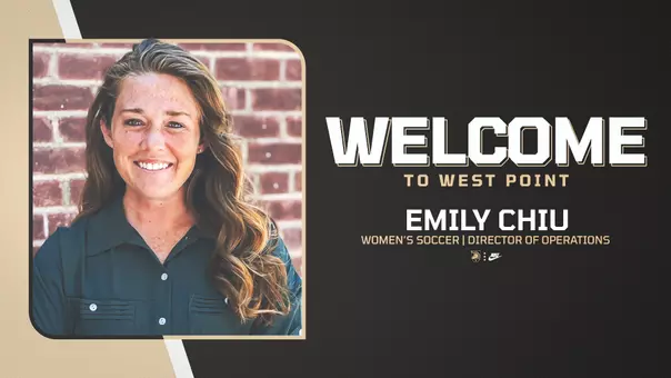 Welcome Graphic for Emily Chiu the new Women's Soccer Director of Operations
