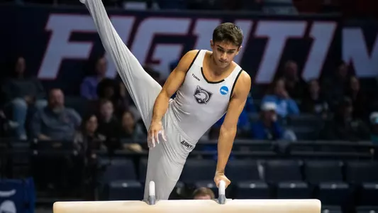 Jake Prabhakaran competes on the Pommel Horse at the NCAA Championships on Apr. 18, 2026
