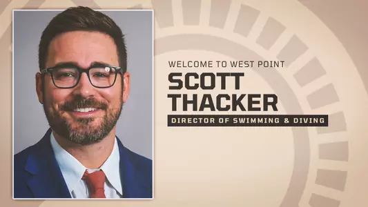 Graphic welcoming Scott Thacker as the new Director of Swimming & Diving