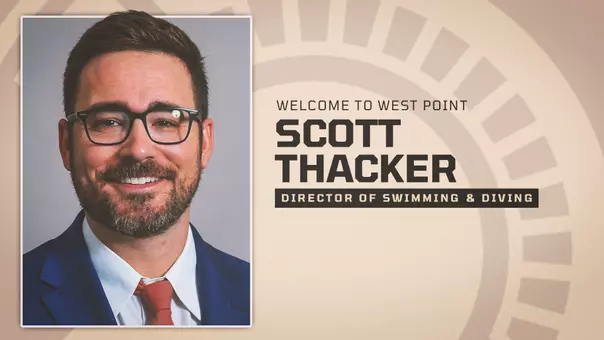 Graphic welcoming Scott Thacker as the new Director of Swimming & Diving