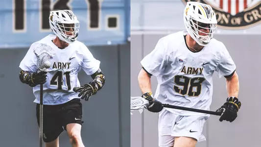 Photos of Gunnar Fellows and Keagan Treacy during games in the 2026 season after being named USILA Scholar All-Americans