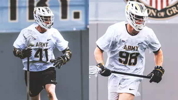 Photos of Gunnar Fellows and Keagan Treacy during games in the 2026 season after being named USILA Scholar All-Americans