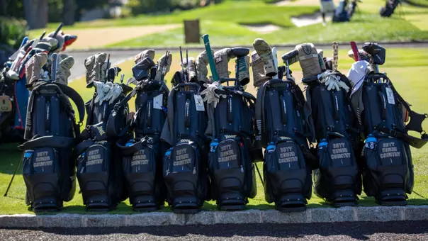 Army Golf Bags lined up at the 2025 CIC Cup at Winged Foot Golf Course in Mamaroneck