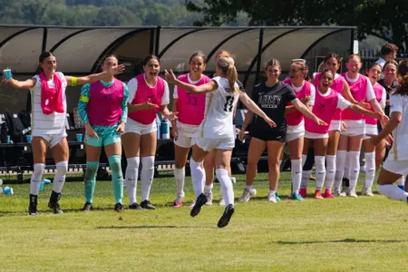 Sabrina Rogers celebrates first goal of the season with her teammates