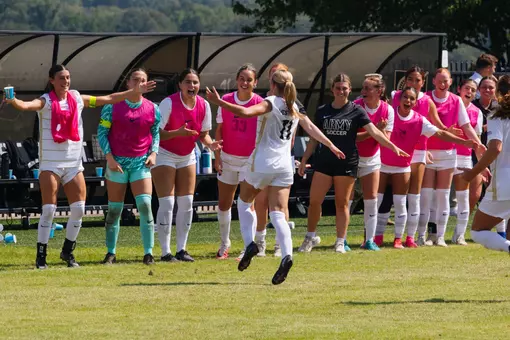 Sabrina Rogers celebrates first goal of the season with her teammates