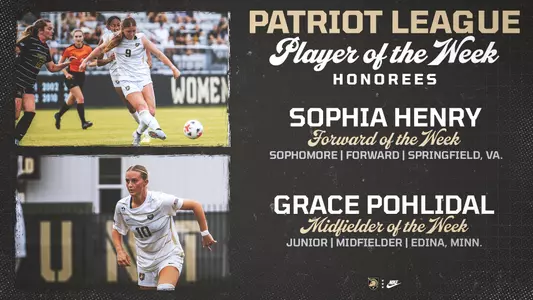 Patriot League Player of the Week Announcement of Sophia Henry and Grace Pohlidal on September 14, 2026