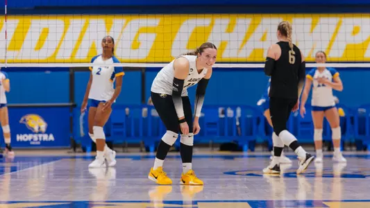 Nicole Stroud Smiles At Teammate During Matchup against Hofstra