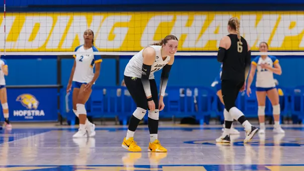 Nicole Stroud Smiles At Teammate During Matchup against Hofstra