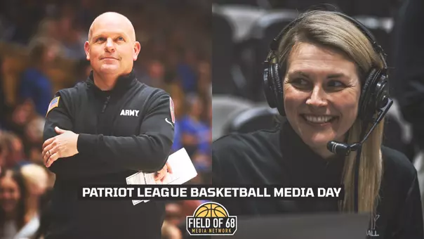 Kevin Kuwik and Katie Kuester on Basketball Media Day Presented By Field of 68 Graphic