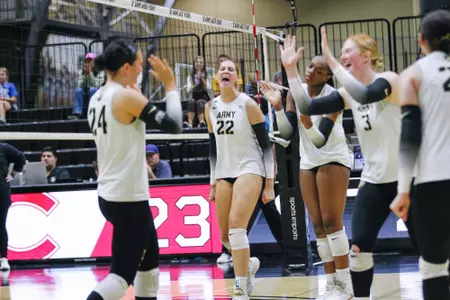Breelyn Bender Celebrates a Big Kill Against Colgate