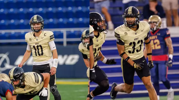 Otto Leone (33) and Kyle West (10) during the game against Navy in Annapolis, Md. on Sept. 25, 2026