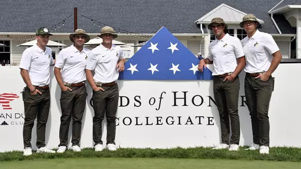 Left to Right: Drew Jeffords, Ryan Lopez, Tyson Sparks, Grant Paloucci and William Huang pose for picture at the 2026 Folds of Honor Collegiate
