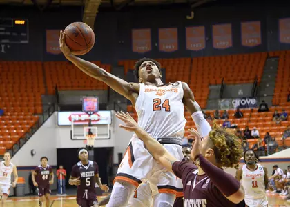 Donte Powers goes for a shot against MO State