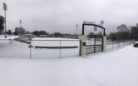 Pritchett Field covered in snow
