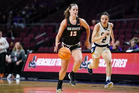 Kaylee Jefferson dribbles against CBU