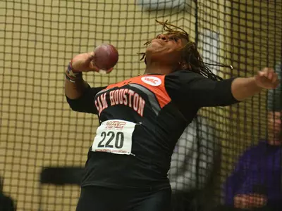 KeAyla Dove competes in the shot put final at the 2022 WAC Indoor Track & Field Championships on February 18, 2022 in Albuquerque, New Mexico.