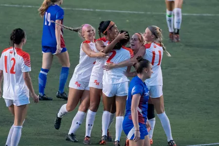 Bearkats celebrate Alesandra Murray's goal vs LaTech