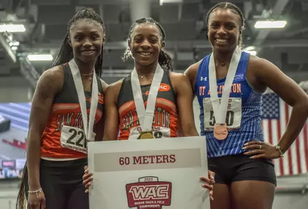 Rajer Gurode and Anivea Gilbert celebrate winning at the WAC Indoor Championships