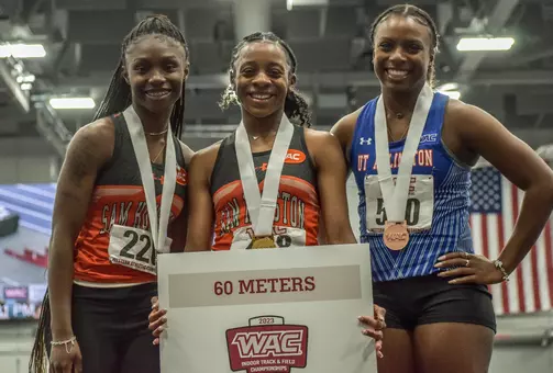 Rajer Gurode and Anivea Gilbert celebrate winning at the WAC Indoor Championships