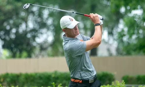 Kristoffer Max tees off at the Bearkat Invitational